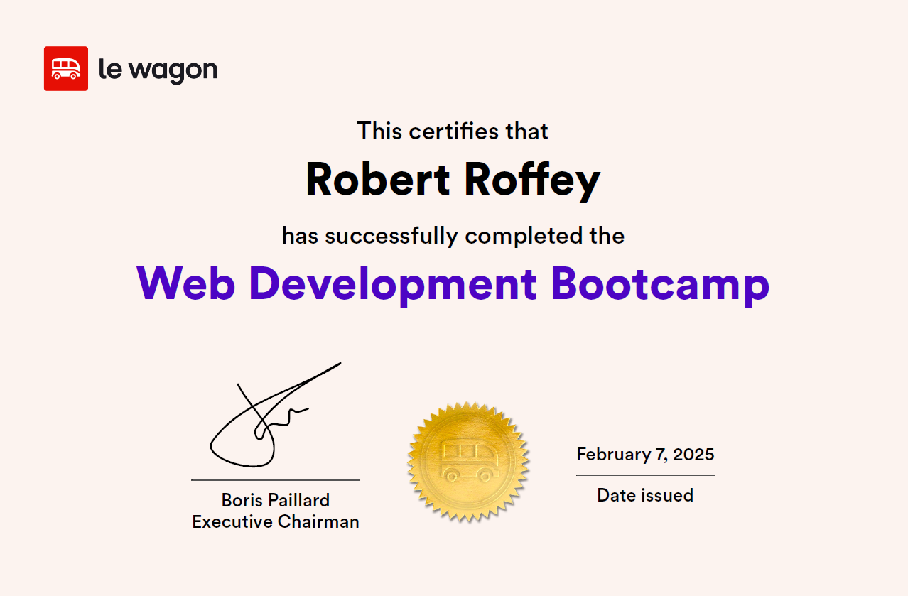 Web Development Bootcamp Certificate